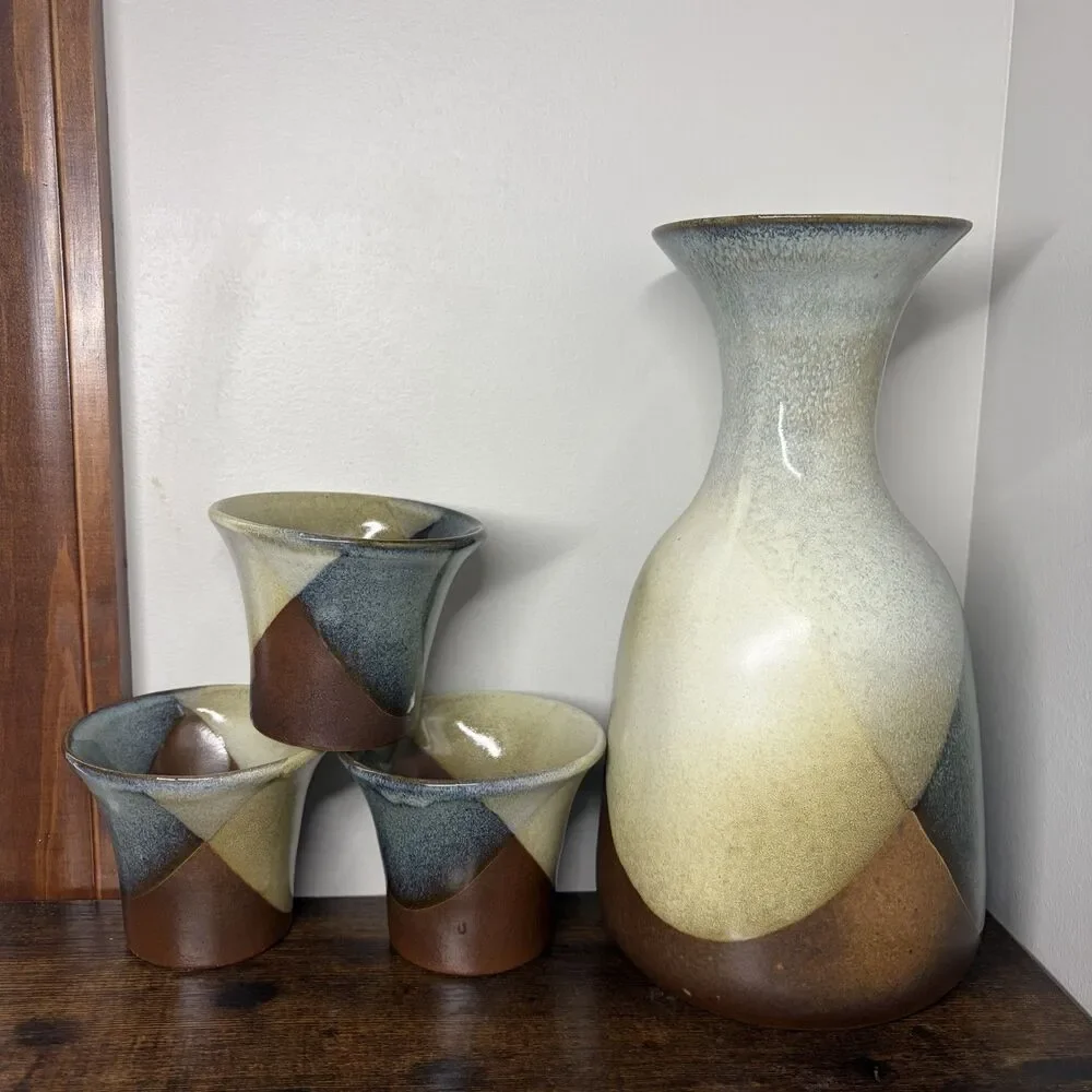 Vintage Pottery Craft USA Stoneware Wine Decanter Carafe 3 Cups MCM 1970s